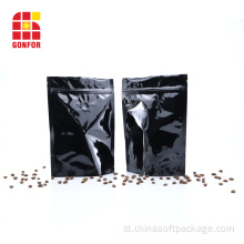 Black Aluminium 16oz Ziplock Coffee Bags dengan Valve